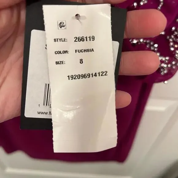 Marina Beaded Mesh Long Sleeve Side Drape Dress Size 8 - Picture 4 of 9